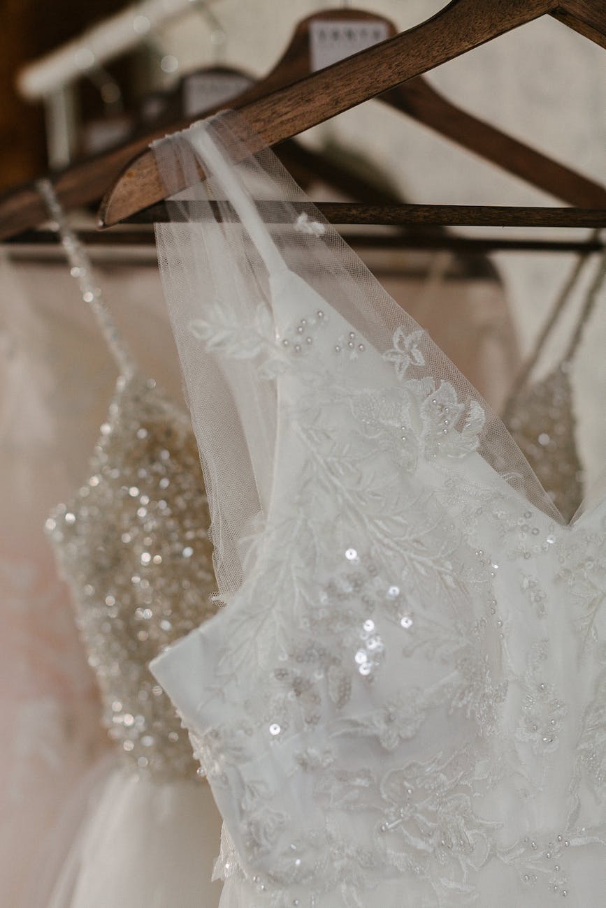 wedding dresses on hangers