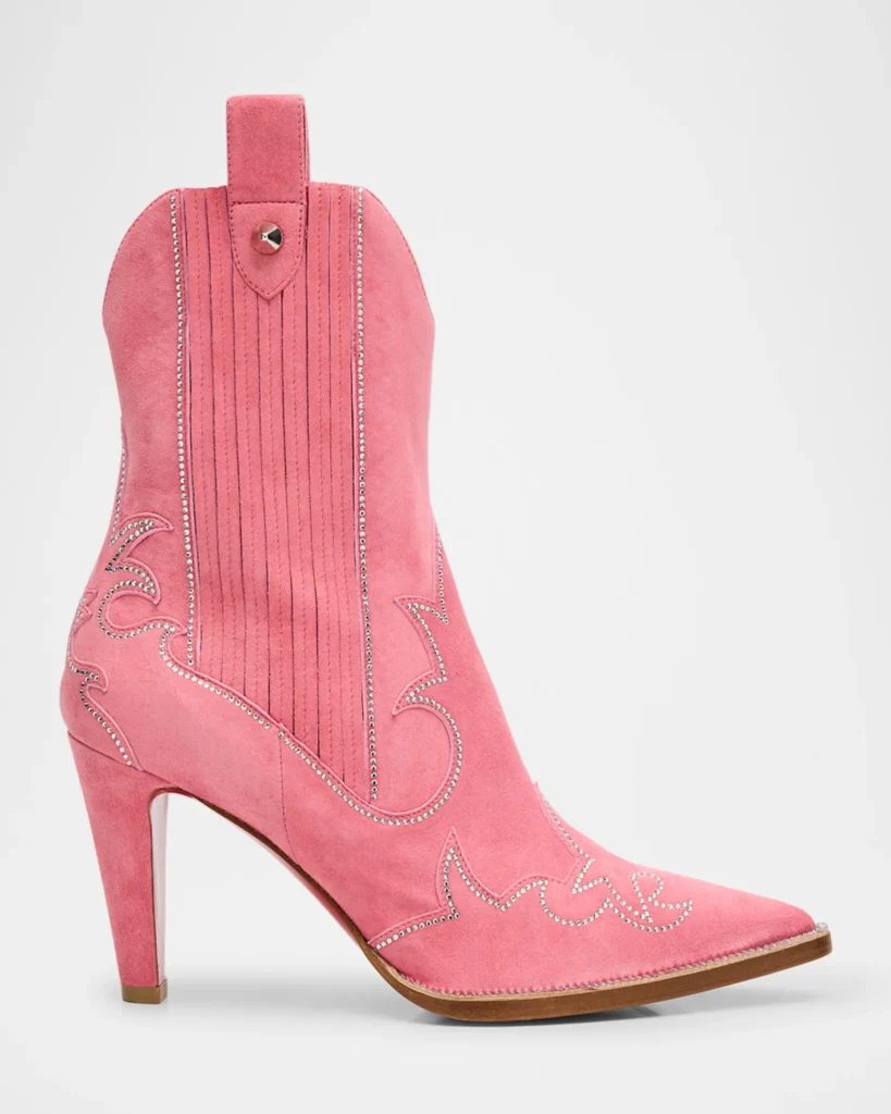 Christian Louboutin Santigag Strass Suede Red Sole Western Booties