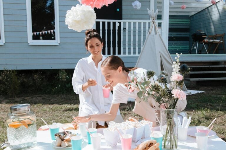women preparing for a backyard party