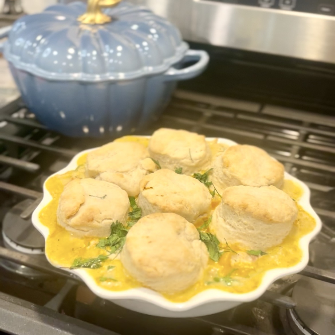 Chicken Pot Pie Casserole with Buttermilk Biscuits