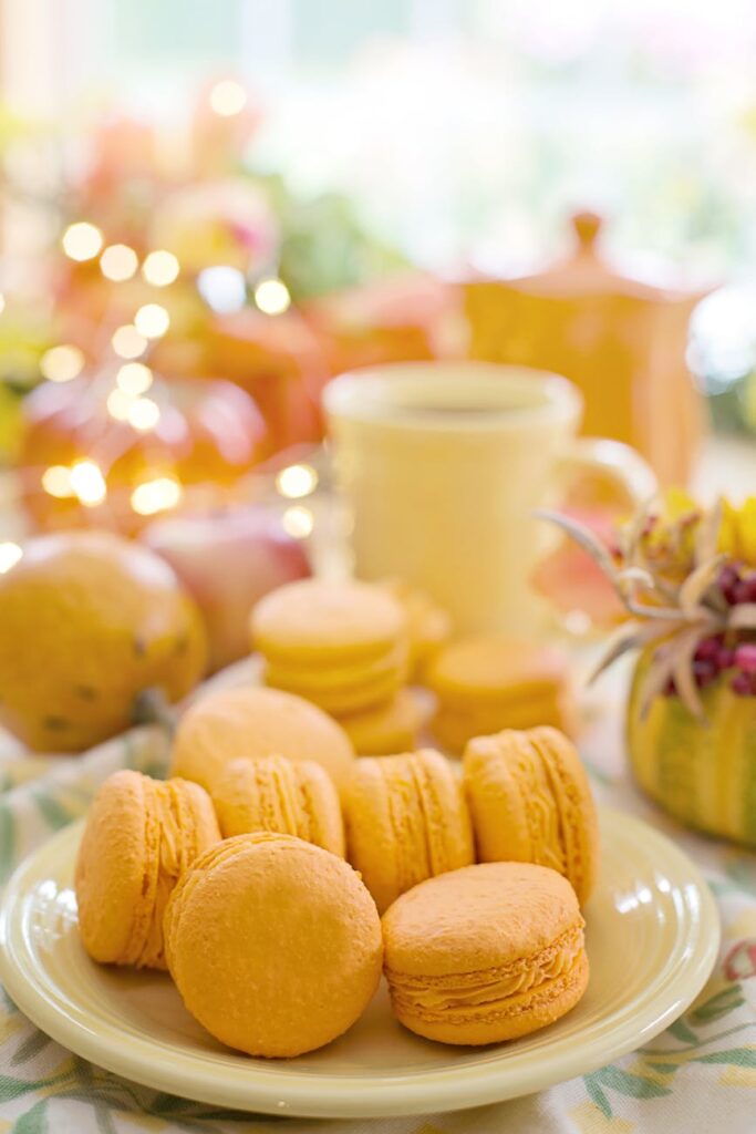 close up of plate with macaroons