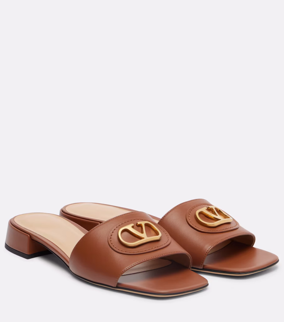 valentino brown leather  slide sandals